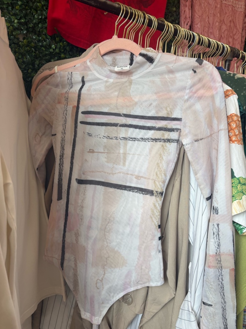 Babaton Pastel Abstract Long Sleeve Bodysuit